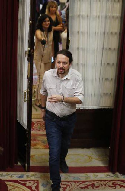 El l&iacute;der de Podemos, Pablo Iglesias, en el Congreso.
