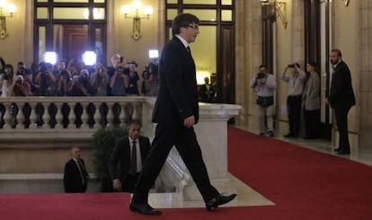El presedent de la Generalitat, Carles Puigdemont, el pasado martes en el Parlament.