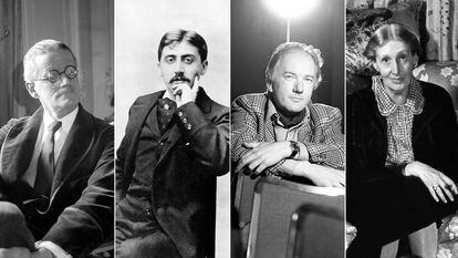 De izquierda a derecha, los escritores James Joyce, Marcel Proust, Thomas Bernhard y Virginia Woolf.