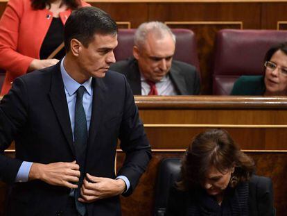 Pedro Sánchez, durante el debate de Presupuestos, este miércoles en el Congreso. 