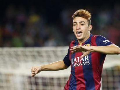 Munir festeja su gol al Elche en el curso anterior.