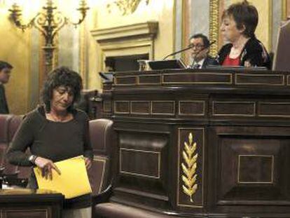 La diputada de ERC Teresa Jordá (i) en la tribuna de oradores del Congreso. EFE/Archivo