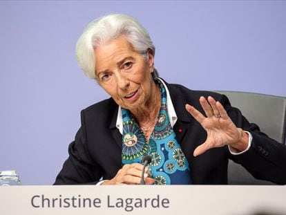 Christine Lagarde, presidenta del BCE, en una rueda de prensa en Fráncfort en diciembre de 2019.