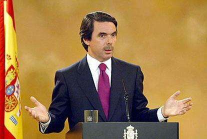 José María Aznar, durante una declaración institucional en La Moncloa.