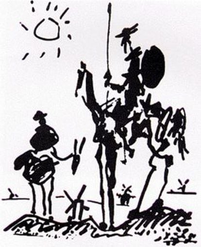 Dibujo de Don Quijote y Sancho Panza.