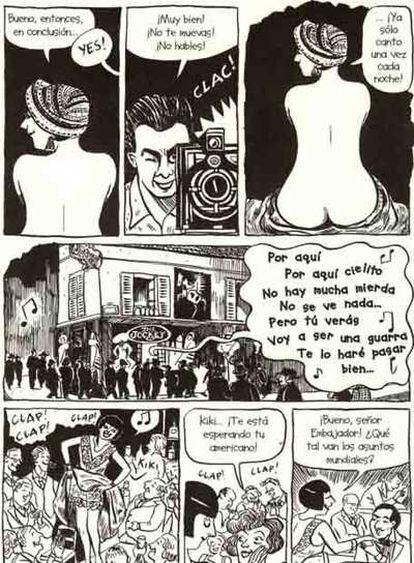 Algunas de las páginas de <i>Kiki de Montparnasse </i>(Sins Entido), con dibujos de Catel Muller y texto de José-Louis Bocquet.