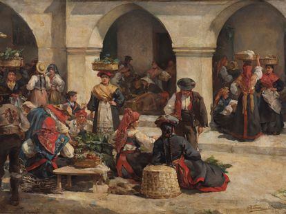 'Mercado de Noia (A Coruña)', pintado por Manuel Domínguez Meunier en 1898, perteneciente al Museo del Prado y en el Ayuntamiento de Noia.