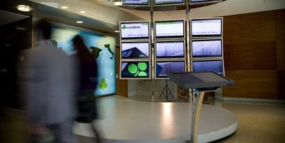 Pantalla de seguimiento de Codere en su sede central de Madrid. 