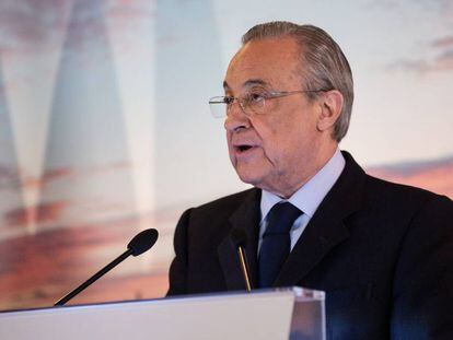 Florentino Pérez, durante la comida de Navidad del Real Madrid.