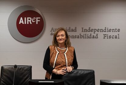 La presidenta Autoridad Independiente de Responsabilidad Fiscal (AIReF), Cristina Herrero, durante la presentación de una opinión de la institución sobre la sostenibilidad de las administraciones públicas a largo plazo.