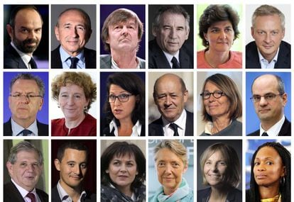 Algunos de los ministros que forman el nuevo Gabinete de Macron.