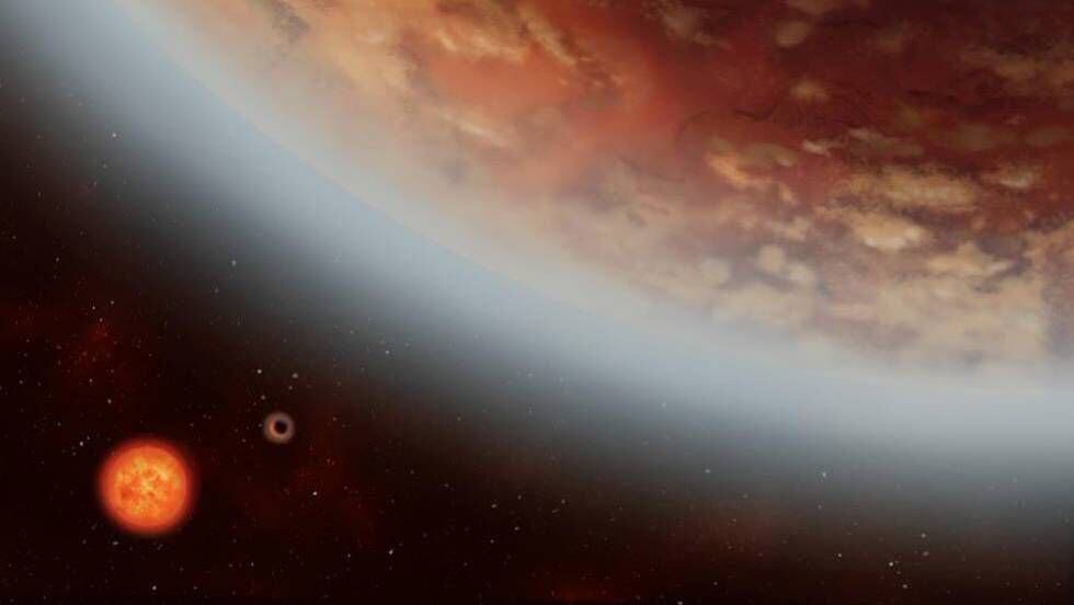 Recreación del planeta K2-18B, junto a su vecino K2-18C.