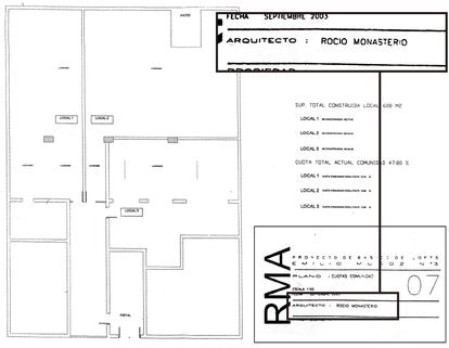 Plano de la nave reformada por los dirigentes de Vox. Resaltado en la imagen, la firma de Rocío Monasterio.