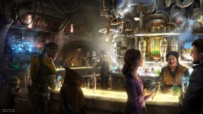 Recreación de uno de los locales de comida y bebida que abrirán en Star Wars: Galaxy's Edge.