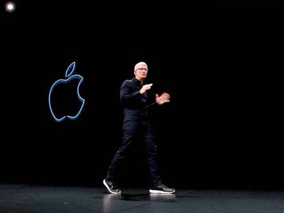 Tim Cook en una keynote de Apple.