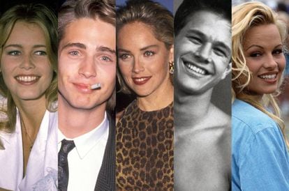 De izquierda a derecha: Claudia Schiffer, Jason Priestley, Sharon Stone, Mark Wahlberg y Pamela Anderson. Algunos han cambiado radicalmente y otros están igual.