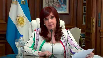 Imagen de la declaración por vídeo de Cristina Fernández de Kirchner desde su oficina, el pasado 29 de noviembre.