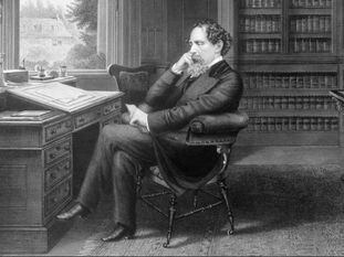 Charles Dickens en su estudio en Gads Hill Place, Inglaterra. Grabado de Samuel Hollyer, 1875.