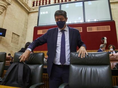 El vicepresidente de la Junta de Andalucía, Juan Marín, en el Parlamento autónomo el pasado 10 de noviembre.