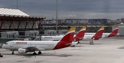 Aviones de Iberia en la T4 del aeropuerto Adolfo Suárez-Madrid Barajas
