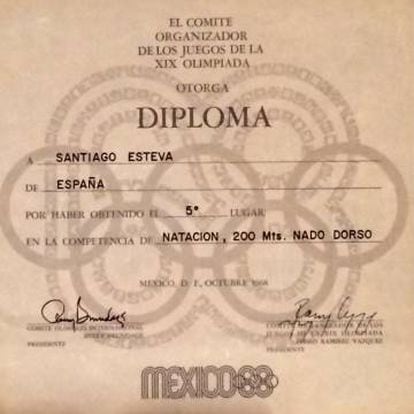 El diploma olímpico de Santiago Esteva logrado en 1968.