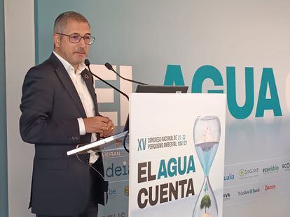 El secretario de Estado de Medio Ambiente, Hugo Morán, en la inauguración del XV Congreso de Periodismo Ambiental, el pasado 21 de noviembre.
