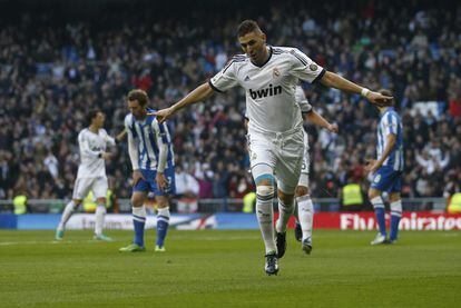 Benzema celebra su gol a la Real Sociedad