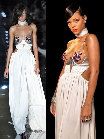 Tom Ford subió varios diseños que enfatizaban el pecho en su pasarela londinense para la temporada primavera-verano 2015. Pocas semanas después Rihanna le cogía el testigo y lucía uno de aquellos vestidos para acudir a una gala benéfica en Los Ángeles.