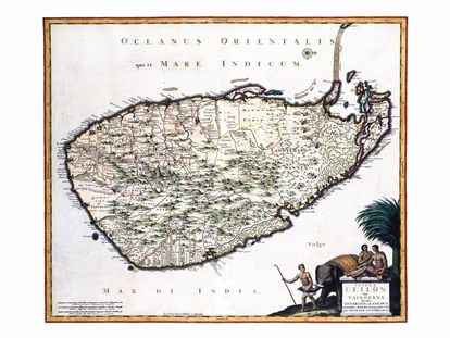 Mapa de Ceilán por Nicolaas Visscher (Ámsterdam, 1682).