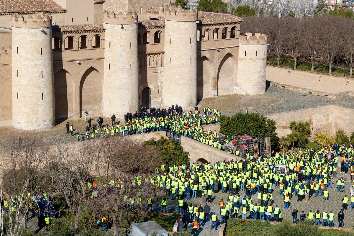 Protestas: Cientos de agricultores bloquean el acceso a las Cortes de Aragón en Zaragoza en una tensa concentración | Economía