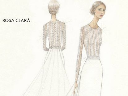 El boceto del vestido de novia de Mery Perelló de la diseñadora Rosa Clará.