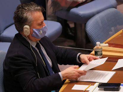 El embajador de Ucrania ante la ONU, Sergii Kislitsia, este lunes en la reunión del Consejo de Seguridad en Nueva York.