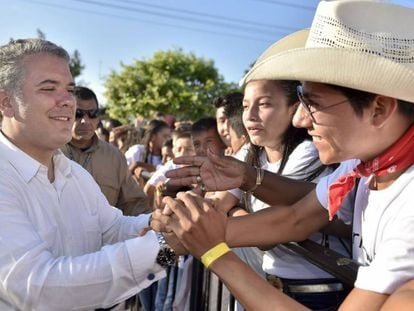 El presidente de Colombia, Iván Duque, participa en el inicio de las celebraciones del bicentenario, en Pore (Colombia).