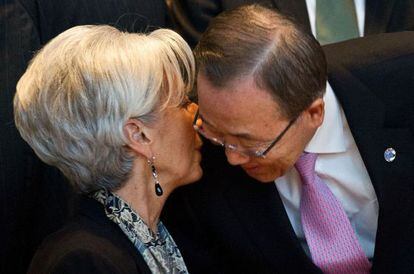 Lagarde con Ban Ki-moon, en la reunión del G20.