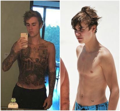 Cruces, ángeles, coronas, animales, esqueletos... En tan solo cinco años el cantante Justin Bieber ha transformado su cuerpo con los tatuajes.