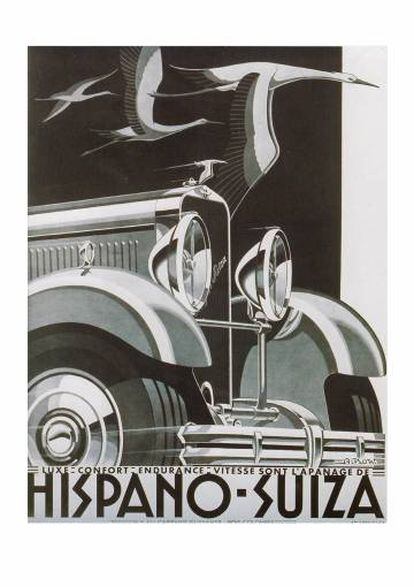 El cartell amb què La Hispano-Suiza anunciava els seus vehicles al mercat francès.