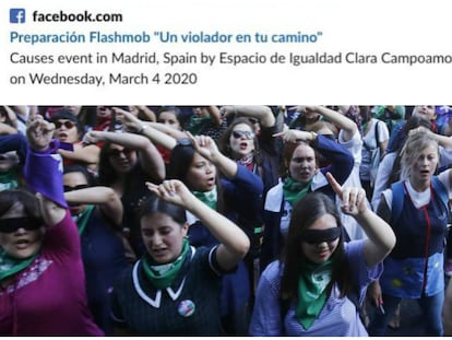 Convocatoria de los ensayos para la coreografía de 'Un violador en tu camino' vetados por el Ayuntamiento de Madrid en un espacio del Consistorio. Abajo uno de los vídeos grabados en Chile.
