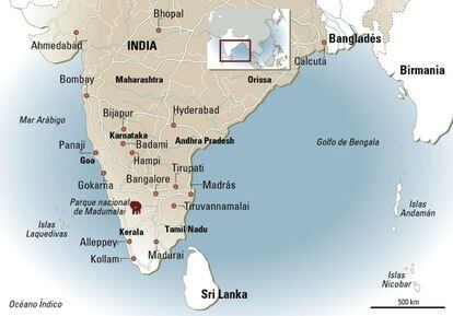 Mapa de la India y del Golfo de Bengala.