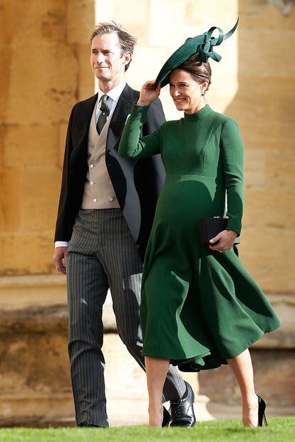 Pippa Middleton, escasos días antes de dar a luz, con un sencillo diseño verde de Emilia Wickstead.