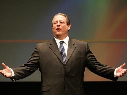 El ex vicepresidente de EE UU Al Gore, durante su intervención en el encuentro sobre Energía, Municipio y Calentamiento Global en Madrid.