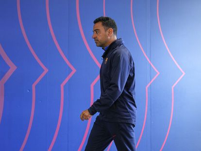 Xavi, en la sala de prensa de la Ciudad Deportiva Joan Gamper.