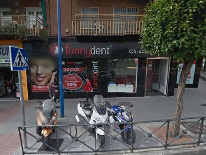 Vista de la clínica Funnydent de Leganés en Google Maps.