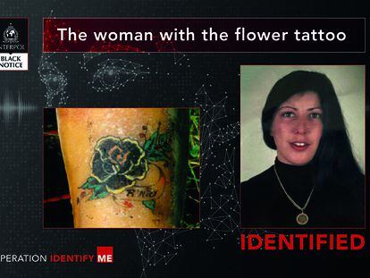 Rita Roberts (Reino Unido, 31 años), conocida como la mujer del tatuaje de la flor, en una imagen de la Interpol.