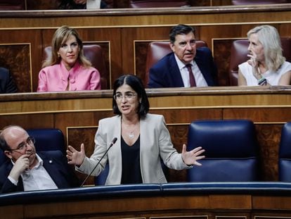 La ministra de Sanidad, Carolina Darias, interviene en el Congreso de los Diputados, el pasado 14 de septiembre.