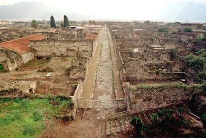 Vista del yacimiento arqueológico de Pompeya, lugar expoliado por la Camorra.