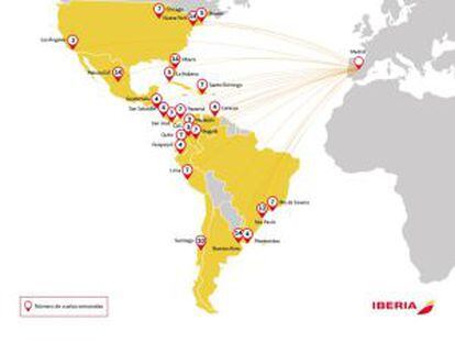 Destinos de Iberia en América.