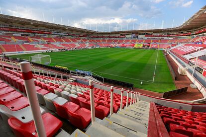 Estadio Necaxa, en Aguascalientes, vacío en la sexta jornada del torneo Guardianes 2020 en agosto.