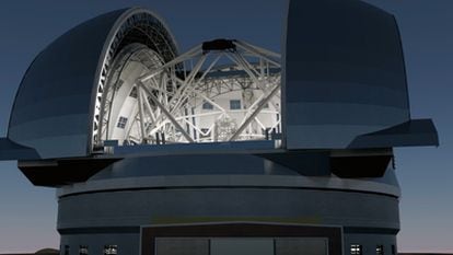 Ilustración del futuro observatorio extremadamente grande E-ELT, con espejo principal de 42 metros de diámetro