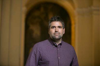 Julio Carabias, investigador de la Escuela Politécnica de la Universidad de Jaén, responsable del proyecto Repertorium, en la iglesia de Montserrat, en Madrid, el 14 de julio.