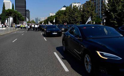 Manifestació de protesta d'Uber i Cabify a Madrid.